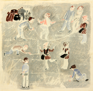 Playing in the School Yard, 1964 (gouache on paper)