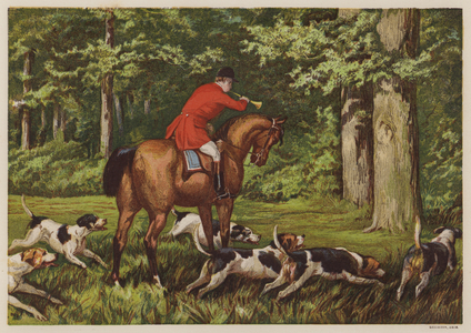 Hunting with hounds (colour litho)