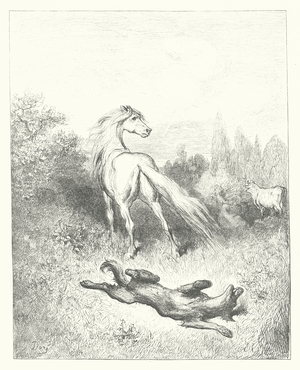 The Fables of La Fontaine: The Horse and the Wolf (engraving)