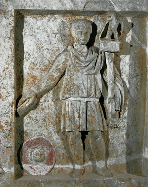 Roman soldier. Bas-relief on a funeral stele from Byzantium (relief)