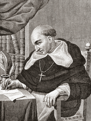 Bartolomé de Las Casas , 1484 to 1566.  Spanish Dominican Friar, historian, theologian, Bishop of chiapas, Mexico, philisopher, jurist and defensor of the Mexican Indians.  From the book Life of Christopher Columbus by Clements R. Markham published 1892.