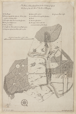 Plan of Bramham Park in the county of York, the Seat of Lord Bingley. A large house and estate.