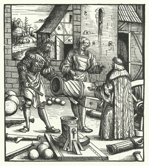 Archduke Maximilian of Austria consulting gunsmiths (engraving)