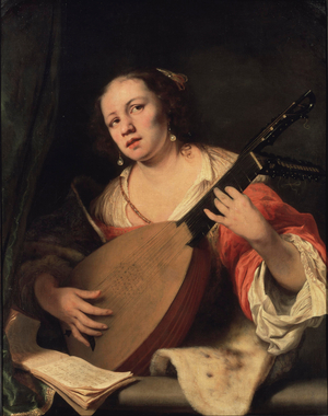 A Lady Playing the Lute, 1654 (oil on canvas)
