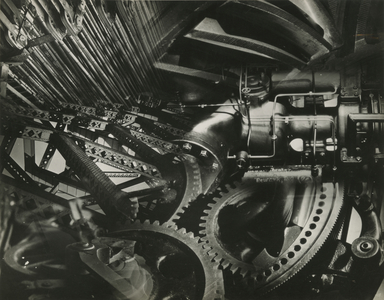 Photomontage of industry - mechanical gear wheels and other machine parts, USA, c.1920-38 (gelatin silver photo)