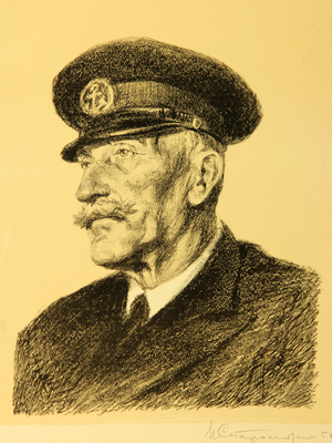 Captain of Craneship "Ukraine" L. Dmitrienko. Port of Odessa, 1951 (lithograph)
