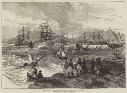 HMS Serapis, with the Prince of Wales on Board, leaving the Piraeus (engraving)