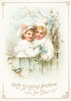 Children Embracing, Christmas Card (chromolitho)