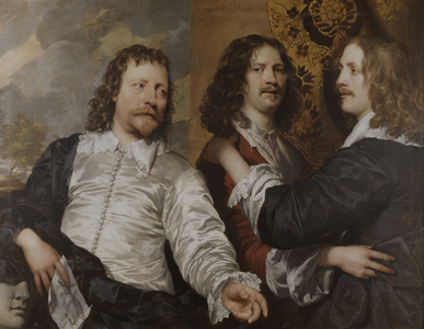 Portrait of the artist, with Nicholas Lanier and Sir Charles Cotterell, c.1636 (oil on canvas)