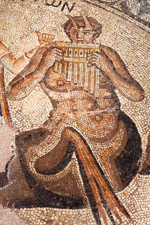 The nereid Thetis and Triton playing the panpipes, 4th or 5th century (mosaic)