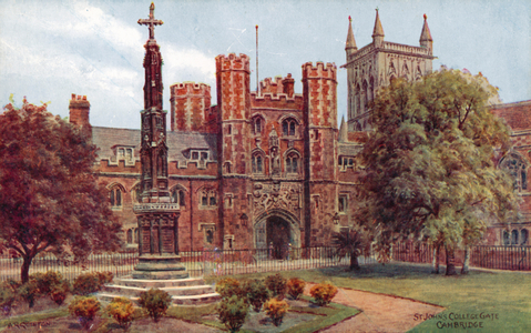 St John's College Gate, Cambridge (colour litho)
