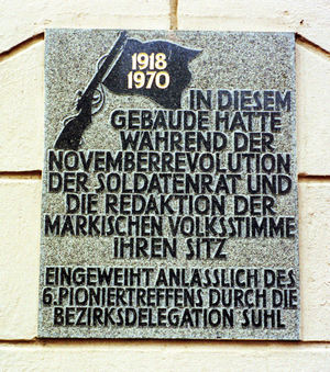 Cottbus, commemorative plaque, 1990 (photo)