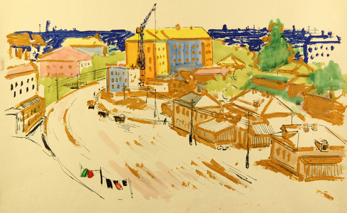 Volga Town, 1961 (gouache on paper)