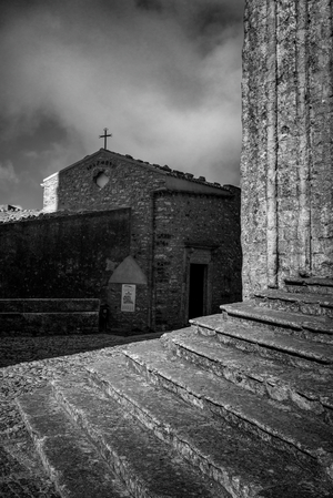 Erice, entrance of Church Sant' Isidoro, Sicily, 2014 (b/w photo)