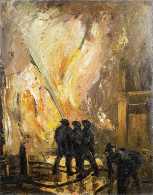 Silhouettes in Queen Victoria Street, 1941 (oil on canvas)