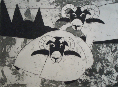 Two Rams, 1981 (etching & aquatint)