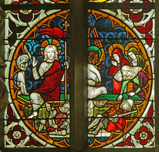 The Resurrection and the three Holy Women at the tomb, c.1350 (stained glass)