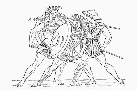 Hellenic warriors, from Ward and Lock's Illustrated History of the World, pub. c.1882
