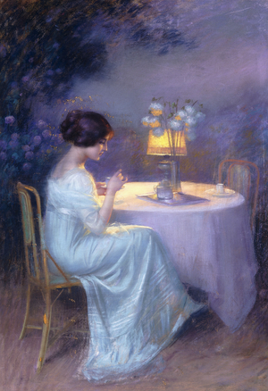 A Moment of Solitude,  (pastel heightened with gold on canvas)