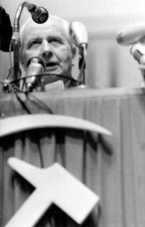 Louis Aragon at Meeting of French Communist Party June 11, 1968 during Electoral Campaign (b/w photo)