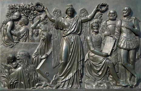 Panel at the Goethe Monument, Rossmarkt, Frankfurt am Main, Hesse, Germany, Europe, 2015 (photo)