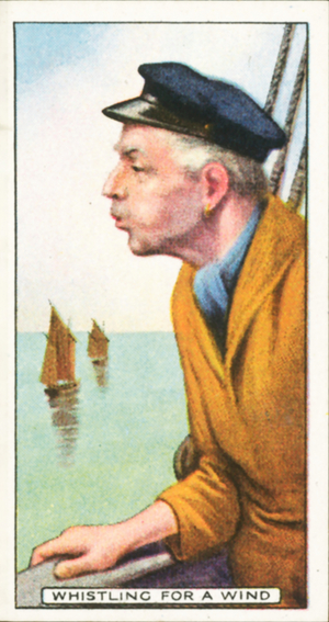 Popular Superstitions: Whistling for a wind (colour litho)