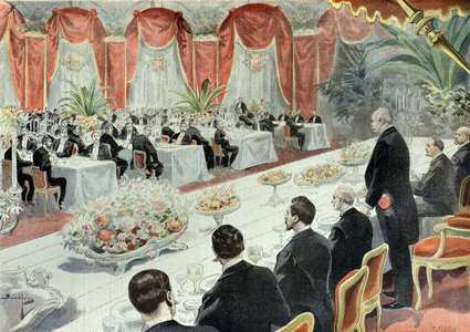 Diner offert à Felix Faure par les representants du commerce et de l'industrie en 1897 (Engraving)