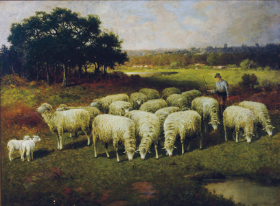 A shepherd with his sheep out in the field, 1898 (oil on canvas)