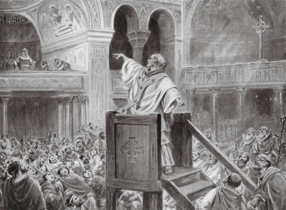 John Chrysostom preaching in Constantinople (litho)