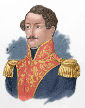 Francisco de Paula Santander (1792-1890). Colombian military and politician. Portrait (colour engraving)