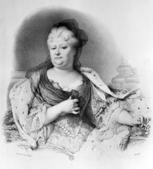 Elisabeth Charlotte of Bavaria (1652-1722) nicknamed Liselotte, princess of the Palatinate, in 1671 she became the Duchess of Orleans, second wife of duke PhilippeOfOrleans, engraving c. 1710