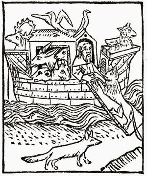 Noah's Ark. After a woodcut from Caxton's Golden Legend, 1483.  From Impressions of English Literature, published 1944.