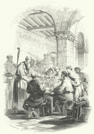 St Eligius serving food to the poor (engraving)