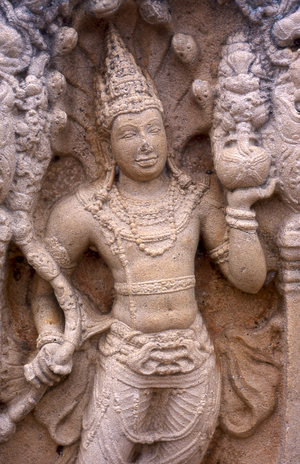 Sri Lanka: 8th century guardstone at the Ratnaprasada (Gem Palace), Anuradhapura