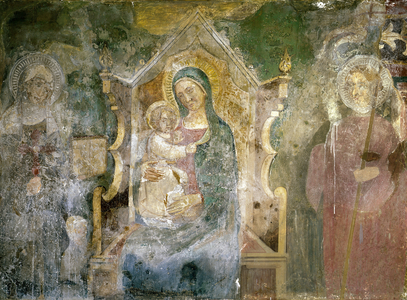 Medieval art : Madonna on Throne and Saints - Santa Cecilia, Rome, Italy
