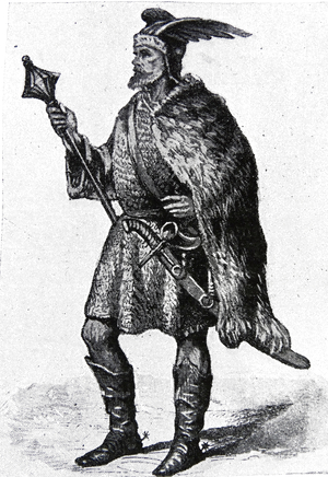 Engraving depicting Arpad, the leader of the Magyars