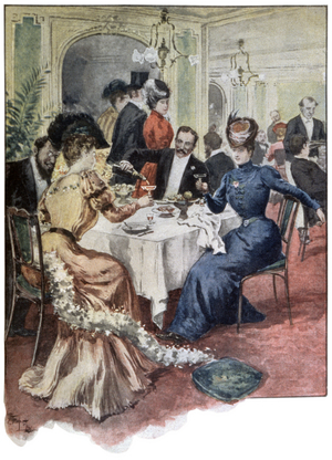 Christmas eve in a parisian restaurant, ca 1900 (Illustration)