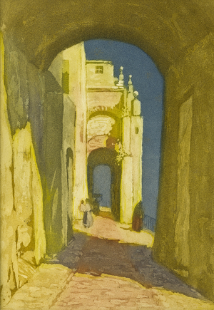 Street Scene, Bordighera (colour litho)