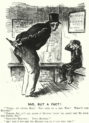 Punch cartoon: Sad, but a Fact! - a battered child (engraving)