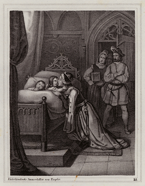 Margaret of Sicily leaving her sons, 1270 (engraving)