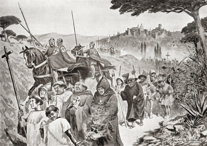 A pilgrimage to Santiago de Compostela, Spain in the middle ages, from Hutchinson's History of the Nations, pub.1915