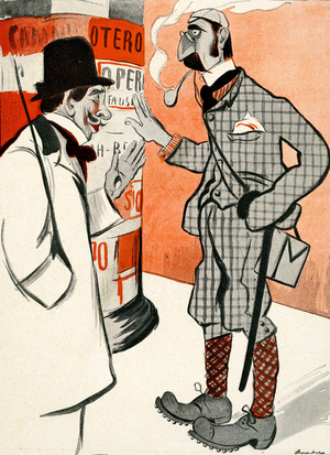 A Frenchman tells an Englishman how he should dress for the Opera, 1903 (litho).