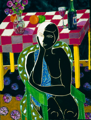 Woman in Green Armchair by Erik Slutsky, watercolor, gouache and pastel, 1998, 20th century
