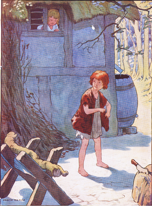 Hansel filled his pocket with stones, from Hansel and Gretel published by Blackie & Son Limited, c.1940 (colour litho)