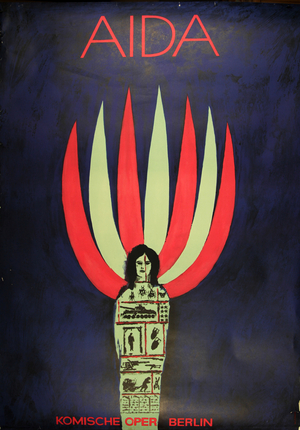 'Aida'. Poster for the performance of the Verdi opera at the Komische Oper Berlin, 1960s (colour litho)