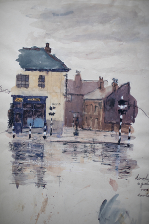 Street In Rain, 1955 (watercolor on paper)