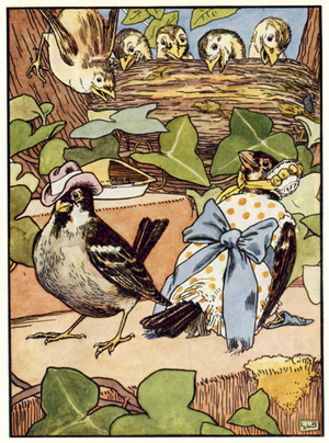 Mr and Mrs Spikky Sparrow (colour litho)