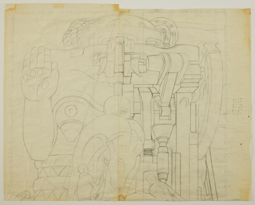 Study for the mural Pan American Unity [Panel 3, top], Golden Gate International Exposition, San Francisco, 1940 (graphite on tracing paper)