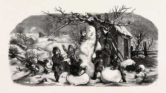 Building Up a Snow Man, Engraving 1882