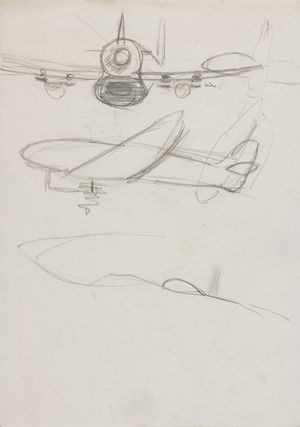 Studies of the Tempests that straffed the POWs on the March, 1945 (pencil on paper)